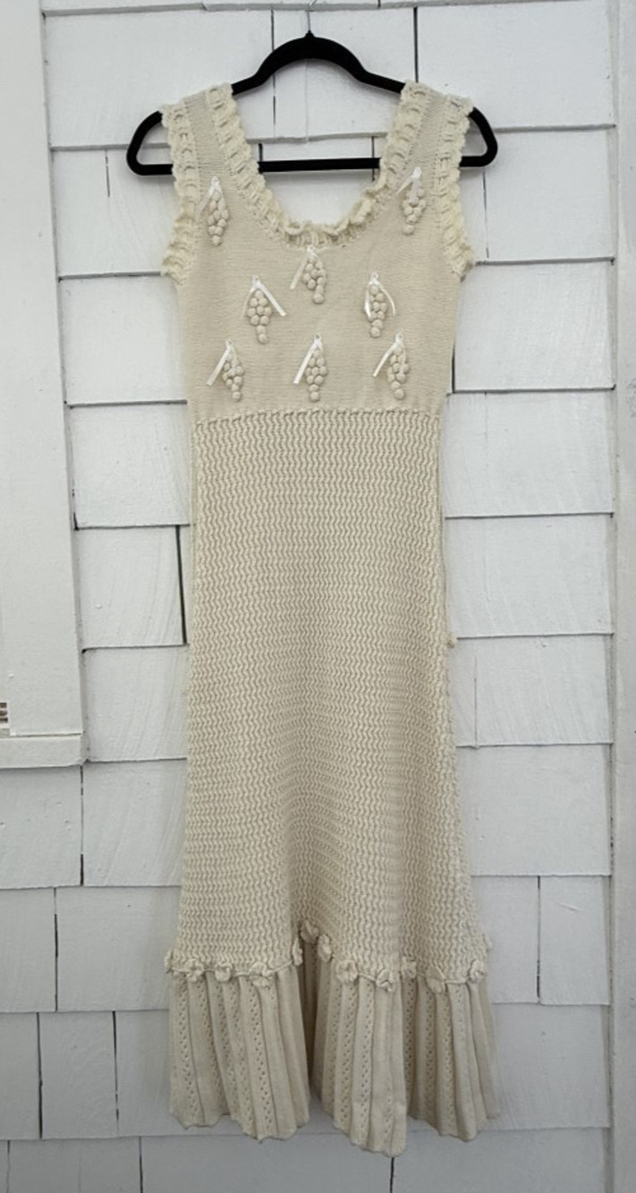 LaceMade Women's L Cream Knit Midi Sweater Dress Ethereal Cottagecore Coquette